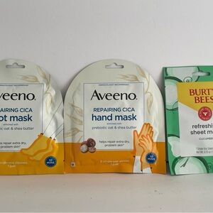 Aveeno Repairing Cica Hand Mask and Burt's Bees Sheet Mask Set